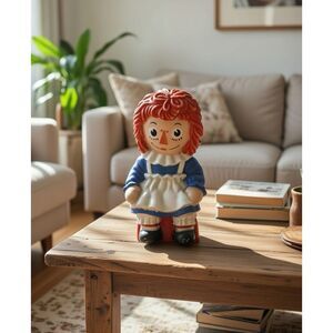 Vintage 1972 RAGGEDY ANN Plastic Piggy Bank BOBBS MERRILL MY TOY CO. Large 10.5"